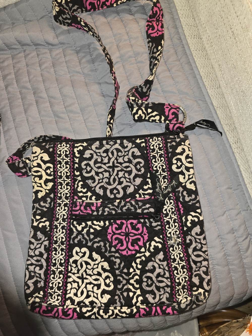 Vera Bradley Black, Pink & Cream Quilted Crossbody Bag